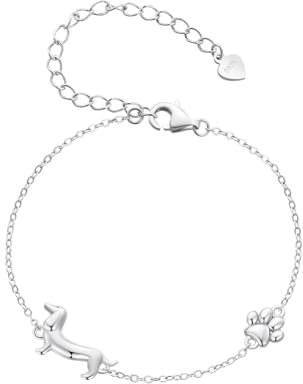 Qings Dackel Armband für Haustier Liebhaber 925 Sterling Silber Niedlichen Hund Pfote Drucken Verstellbare Link Armband für Frauen Mom Hundeliebhaber
