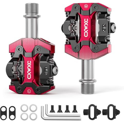 CXWXC Pedali per bicicletta Clic, pedali per mountain bike, pedali double face, piattaforma larga, antiscivolo, con 3 cuscinetti in alluminio, leggeri per mountain bike, trekking (Rosso)