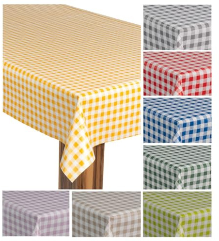 laro Wachstuch-Tischdecke Wachstischdecke Gartentischdecke, Muster:Kariert Karo Weiß Gelb, Größe:110x130