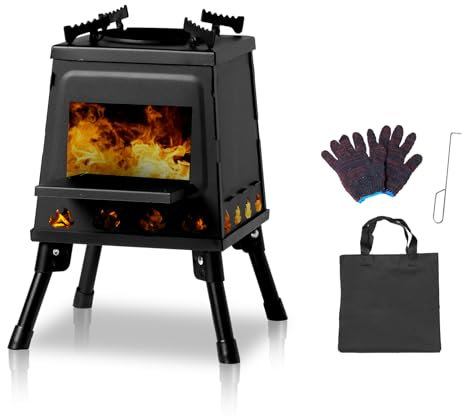 Outopee Camping Wood Stove, Portable & Folding Tent Wood Burning Backpacking Stove Alloy Steel for Outdoor Survival Emergency, Picnic, Cooking, Hiking, Outside BBQ