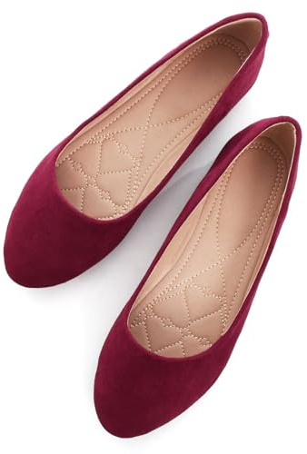 SAILING LU Womens Pointed Toe Ballet Flats Comfortable Solid Flat Shoes for Women Work Slip-Ons, 868-upgrade-burgundy, 6 UK