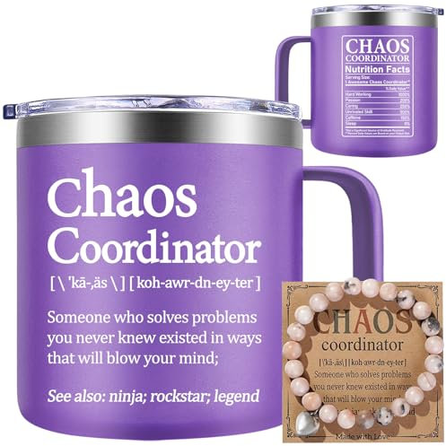 Loecuxe Taza de coordinador del caos de 14 onzas, regalos de agradecimiento para mujeres, profesores, regalos de agradecimiento para principales, regalo para compañeros de trabajo, asistente