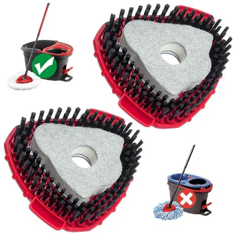 [2025 New Version] 2-Pack Oceda Scrubber Mop Heads for EasyWring 1-Tank System, Stiff-Bristle Brush Head with Built-in Scouring Pad for Deep Cleaning Floors and Tiles