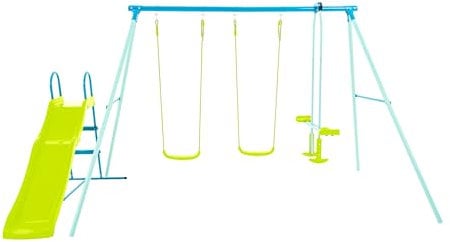TP Metal Double Swing Slide & Glide - Adjustable Metal Swing Stand With Swings, Flexible Swing With Harness Sculpts. Heavy Duty Sturdy Metal Frame, Glider, Backyard Outdoor Playset - 6 Months+