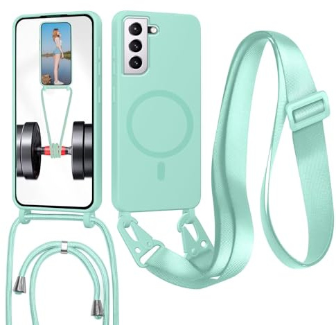 GoodcAcy Coque pour Samsung Galaxy S21 Plus avec Cordon, Etui avec Collier - Tour de Cou Lanière en Corde - Silicone Housse avec Réglable Chaine pour Galaxy S21 Plus,Bandouliere Coque,Vert Clair