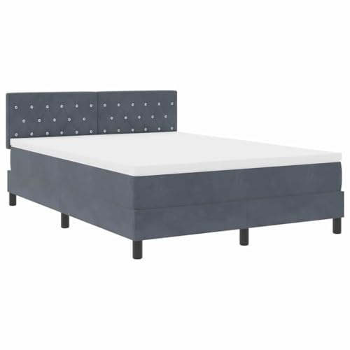 vidaXL Boxspringbett mit Kopfteil Dunkelgrau 140 x 190 cm Samt, Elegantes modernes Schlafzimmer, kuscheliger Bettgestell, samtige Möbel, luxuriöse Schlafplattform
