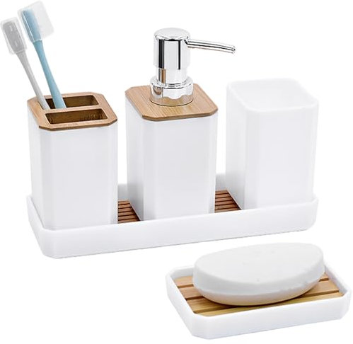 CGTQROVR 5 Pezzi Sapone da Bagno e Porta spazzolino da Denti Set Moderni Accessori per Il Bagno Decorativi, Bianco