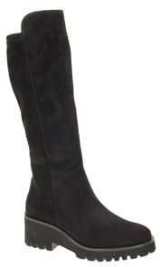 Paul Green black suede knee length wedge heel boots 8241 (Black, 4.5, UK Footwear Size System, Adult, Women, Numeric, Medium, 4.5)