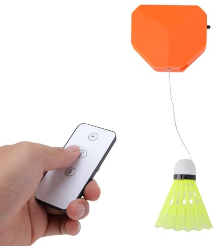 Fockety Badminton-Selbsttrainingsgerät, Badminton-Trainer mit Fernbedienung und Verstellbarem Gummiband für Indoor-Übungen, Hand-Augen-Koordination, Beinarbeit und Spike Training