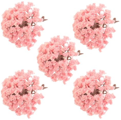 TOYANDONA 5 Pezzi Mini Alberi Bonsai di Ciliegio in Fiore Decorazione Fai da Te Paesaggio in Miniatura per Modelli Architettonici e Tavoli di Sabbia, Dettagli Realistici Leggeri