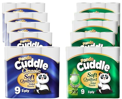 Panda Cuddle 3-Ply Toilet Tissue Rolls, Quilted & Embossed – Ultra Soft & Strong | 45 Rolls
