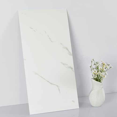 Hode Self Adhesive Wall Tiles Stick on Tiles Peel Stickers Marble Tile | White 60x30cm 10pcs Peel and Stick Wall Tiles Bathroom Wall Stickers Waterproof Vinyl Marble Tiles Splashback Glossy