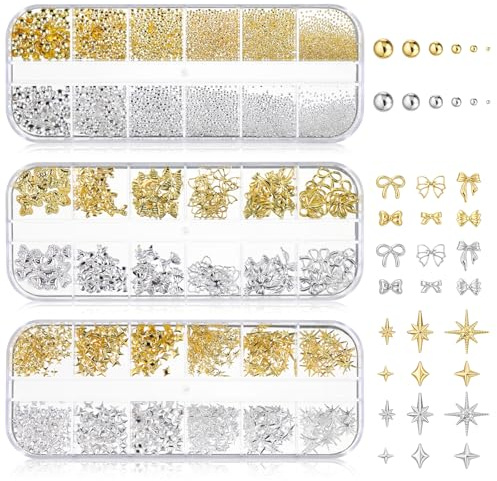 TIESOME 3 Schachteln Nagel Charms Set mit Pinzette für präzise Anwendung