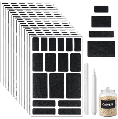 340 PCS Chalkboard Labels for Jars, Removable jar Labels Easy Peel Off, Jar Label for Food Containers, Storage Bin Bottle Label with 2 Liquid Chalk Markers