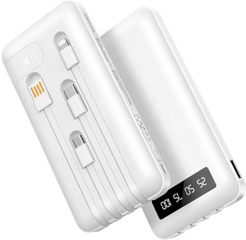 Powerbank 26800mAh 22.5W mit 4 Kabel, Power Bank USB C Schnellladefunktion mit LED Display & Halterung, Externe Handyakkus mit 2 Ausgängen für iPhone 16/15/14/13/12/11 iPad Samsung Galaxy