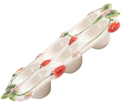 Toddmomy Porte-œufs en Céramique Émaillée avec Décor Fraises, Support Empilable à 6 Trous pour Réfrigérateur, Rangement Peu Encombrant Cuisine et Réception