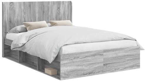 vidaXL Bettgestell mit Stauraum und Kopfteil Graues Sonoma, Moderner Bettgestell, stylische Kopfteil, rechteckiger Stauraum, platzsparende Möbel für Dein Schlafzimmer