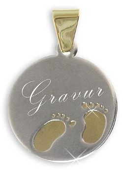 Taufanhänger Babyfüsse echt 14 Karat Gold 585 (Art 201015/022) Gratis Express Gravur