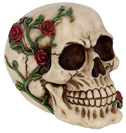 Nemesis Now Rose From Beyond Figurine 16.5cm Ivory | Hand-Painted Gothic Skull with Intricate Rose & Vine Detailing