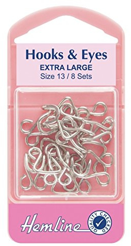 Hemline Hooks And Eyes Fasteners Nickel Size 13 - Extra Large (8 Sets) Flat Hidden Rust Proof Brass