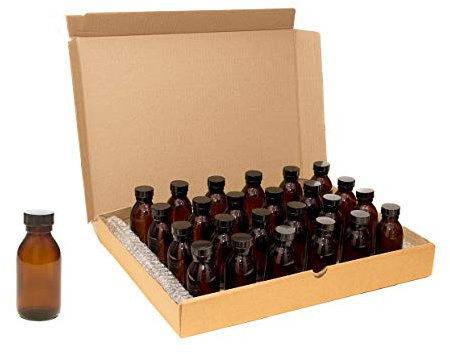 100ml AMBER Glass Bottles with BLACK Lids - PACK of 24