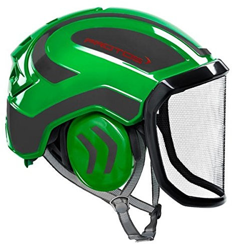 Protos integral arborist safety helmet, colour: green/black, features: fine visor.