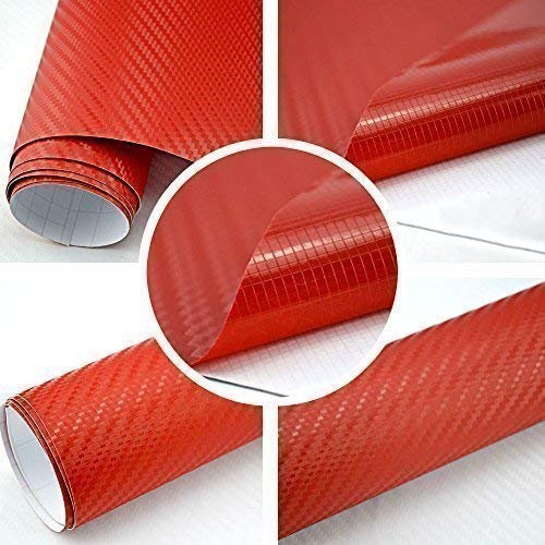 TipTopCarbon 8,55€/m² Autofolie 3D Carbon Rot 152cm breit BLASENFREI mit Luftkanäle 3D Flex Selbstklebende Folie Auto folierung