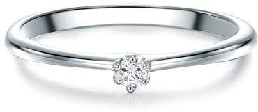 Trilani Damen-Solitärring Sterling Silber Zirkonia weiß im Brillantschliff - Vorsteckring Silberring Verlobungsring Silberschmuck