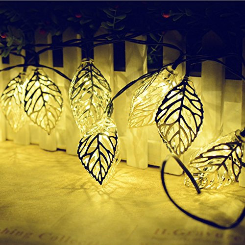 KINGCOO Geometrische Schnur Lichter Außen, 15.7FT 20LEDWarmweiß Beleuchtung Metall Ambiente Ornament Solar Dekorative Lichterketten für Schlafzimmer Garten Hochzeit(Blatt)