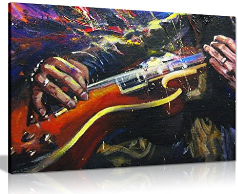 Painting of Guitarists Hands Music Multicoloured Canvas Wall Art Picture Print (30x20)