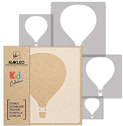 NAKLEO Schablonen Malen für Kinder, 5 Stück Set 9x9 bis 34x34cm Ballon Himmel Flug, Wiederverwendbare Kunststoff für Kinderzimmer Malvorlage Raumdekoration, Basteln DIY Wand Möbel Papier