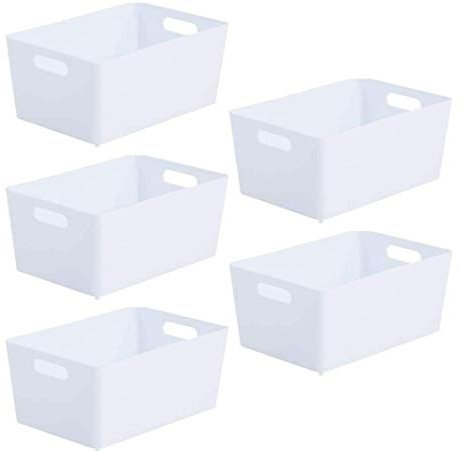 Wham Bam 4.02 Ice White Plastic Studio Storage Baskets Office Home & Kitchen Tidy Organiser 25.5 x 17 x 11cm (5 Baskets)