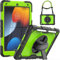 SEYMCY for iPad 9th/8th/7th Generation Case 10.2 inch, Shockproof Sturdy Cover with 360° Rotating Hand Strap & Stand, Screen Protector, Shoulder Strap, Pen Holder for iPad 9/8/7 gen 2021~2019, Green