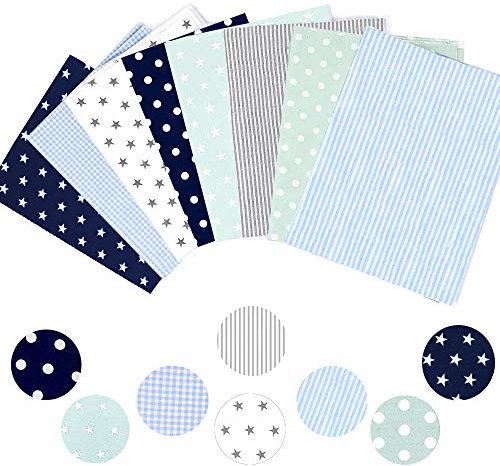 Souarts Baumwollstoff Meterware Stoffe zum Nähen Patchwork Stoffe Paket Stoffreste DIY 8 Stücke je 50 cm x 50 cm Rosa Grün Rot Blumen Baumwolltuch (Mintgrün+Blau)