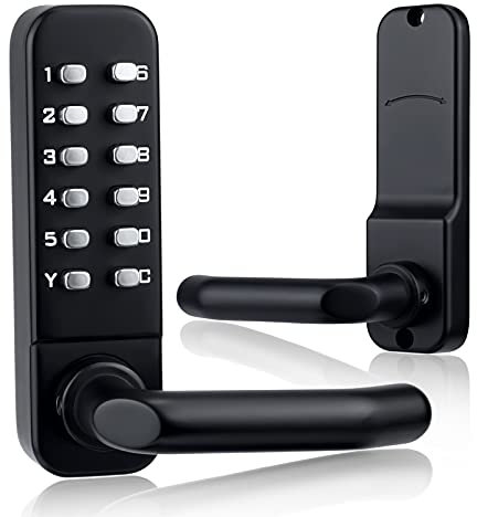 CODACE Mechanical Keyless Entry Door Lock with Keypad Door Knob, Waterproof Keypads Deadbolt Door Lock with Handle, Stainless Steel Digital Outdoor Gate Combination Door Locks Set with Keypads (Black)