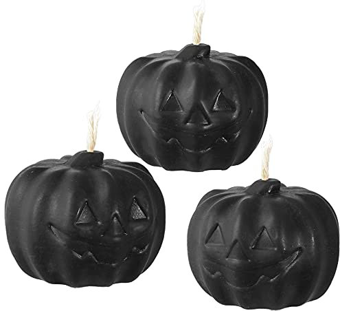 NKlaus 3x Halloween Bienenwachs Kürbis Kerze 4,5x6,5cm schwarz Herbstdeko Party 37008