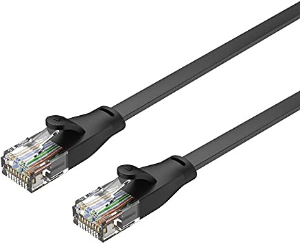 Unitek Patchcord Flachkabel Kat.6 UTP 5M / RJ45 Typ B / 250 Mhz / 1000 Mbit/s/Fluke Networks Zertifikat/PVC und Kupfer/geschirmt UTP/Farbe: schwarz