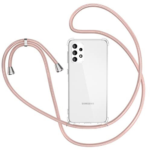 XTCASE Handykette für Samsung Galaxy A53 Hülle mit Band, Transparent Handyhülle für Samsung A53 5G Schutzhülle Stossfest - Schnur mit Case zum Umhängen in Roségold