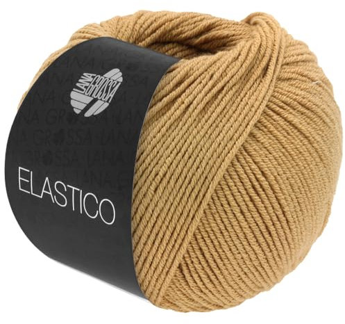 LANA GROSSA Elastico | Baumwoll-Klassiker mit leichtem Stretchanteil | Handstrickgarn aus 96% Baumwolle & 4% Polyester (Elite)| 50g Wolle zum Stricken & Häkeln | 160m Garn FB 177