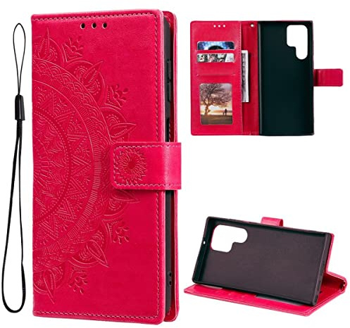 CoverKingz Klapphülle kompatibel mit Samsung Galaxy S22 Ultra - Schutzhülle mit Kartenfach zum aufklappen - Klapphandyhülle Case klappbar Motiv Mandala Pink