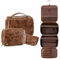 Elviros Trousse de Toilette pour Homme et Femme, Trousse de Voyage avec Grande Capacité avec Crochet, 3 en 1 Trousse de Maquillage Amovible en Cuir PU Imperméable, 28 x 22 x 10 cm Marron Foncé
