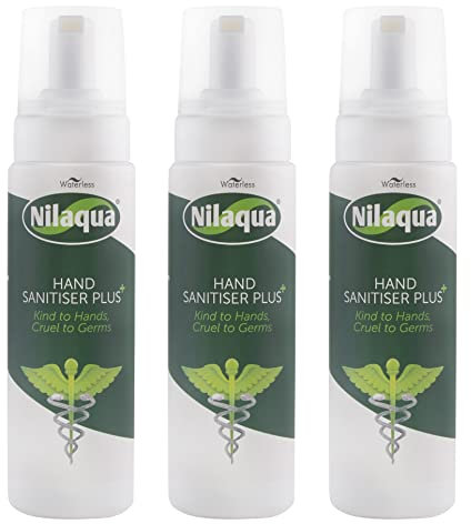 Nilaqua Foaming Hand Sanitiser, Alcohol Free and Fragrance Free, Kind To Hands and Nourishing 200ml Trio Pack Hospital Grade, Effective against major Viruses & Bacteria