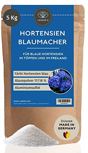 Hortensiendünger Blau 5 Kg Alaun - 100% Hortensienblau - Alaunpulver zum Blaufärben von Hortensien - Dünger Hortensien Blau - Hortensienblau mit Aluminiumsulfat - Blaudünger für blaue Hortensien