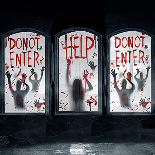 Fancy Daily Halloween Window Decorations 3 Sheets Large Halloween Decorations Window Blood hand for Halloween Scary Halloween Party Decor
