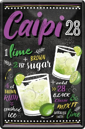 schilderkreis24 – Blechschild Cocktail Rezept Deko Bar Küche Kneipe Pub Theke Geschenk Geschenkidee Geburtstag Weihnachten Longdrink Tonic Spirituosen Trinker 20x30 cm (Caipi 28)