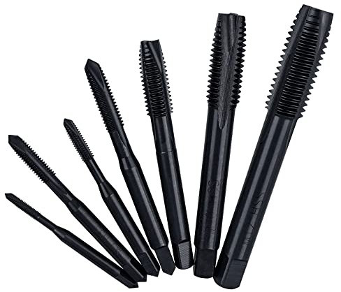 Mesee 7 Pieces Nitriding Coated Spiral Pointed Taps Set High Speed Steel Metric Thread Tap M3 M4 M5 M6 M8 M10 M12 Machine Plug Screw Tap Threading Tools Kit