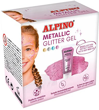 Metallic Glitter Gel Alpino Fiesta rosa formato unicolor 6 unidades | Gel purpurina metalizado con base de color rosa| Purpurina líquida | Maquillaje líquido facial para fiestas