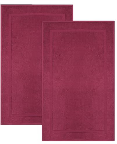 COTTON CRAFT Badematten, 100 % Baumwolle, 53,3 x 86,4 cm, ultra-saugfähig, Plüsch, 1000 g/m², gebänderte Bordüre, luxuriöser Handtuchvorleger, Badematte, kein Badezimmerteppich, Burgunderrot, 2 Stück