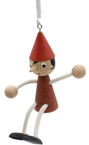 GICO Pinocchio Schwingfigur aus Holz, lasiert mit Feder, Länge 20 cm + 18 cm Feder- Made in Italy- 9006