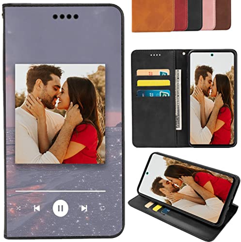 CAXKJE Lederhülle für iPhone 15 Pro Personalisierte Handy Hülle,mit Eigenem Foto Bild Text Individuelle Schutzhülle,Leder Flip Case Schutzhülle Stoßfest Hülle - Black-ZT1
